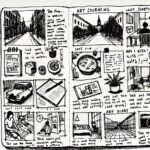 스케치북위에 다큐멘터리 드로잉으로 도심을 표현