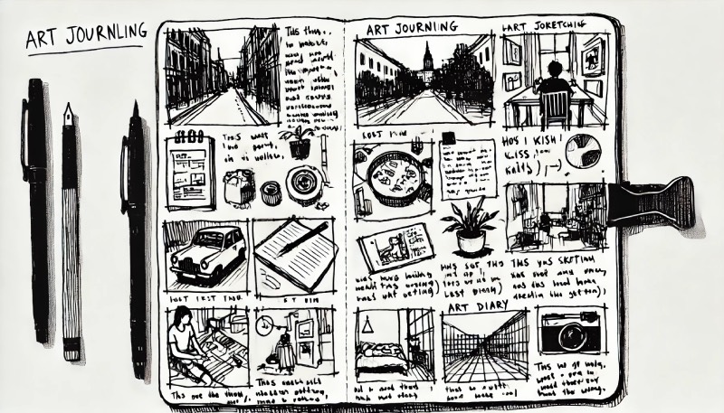 스케치북위에 다큐멘터리 드로잉으로 도심을 표현