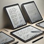 책상위에 놓여진 필기용 태블릿