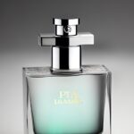 하얀 탁자위에 놓은 고급 향수