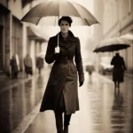 비오는날 우산을 들고 있는 여인