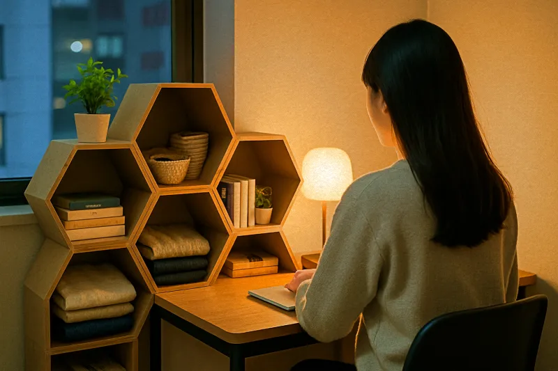 벌집형 DIY 공간박스 수납장으로 구성한 원룸 수납 인테리어
