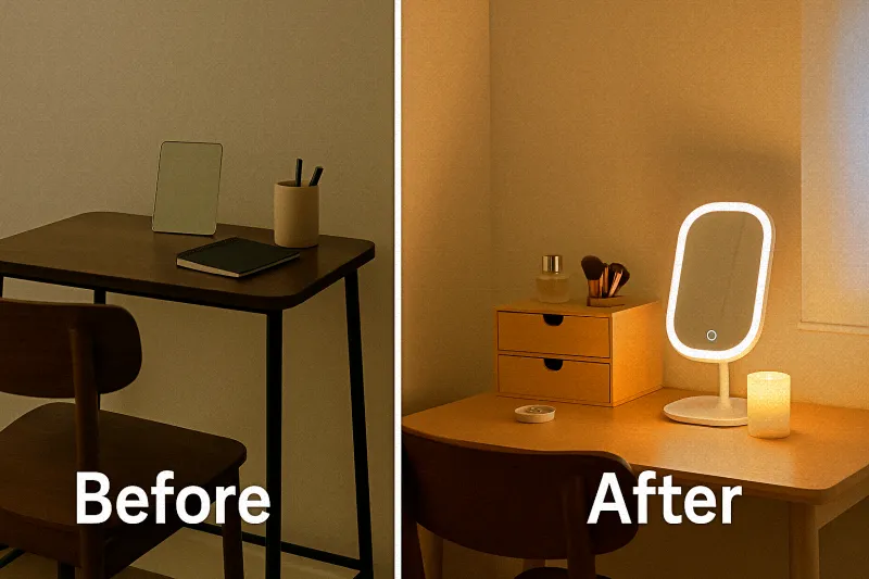 자취방 뷰티존 Before & After – LED 거울 설치 전후