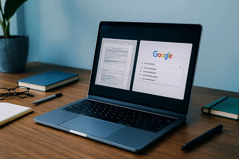 OCR 실패 PDF와 오류 검색 중인 노트북 화면