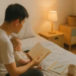 육아휴직 중 아기와 교감하는 남편의 일상적인 모습