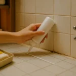 욕실 곰팡이 제거 - 욕실 곰팡이 제거제를 셀프로 도포하는 과정 장면