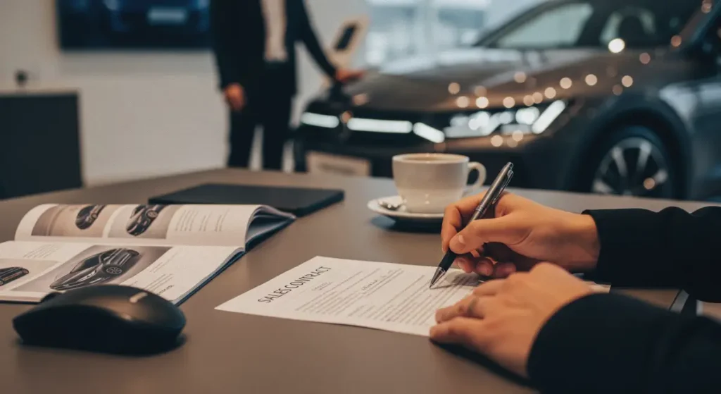 전기차 계약 장면, EV car purchase contract scene