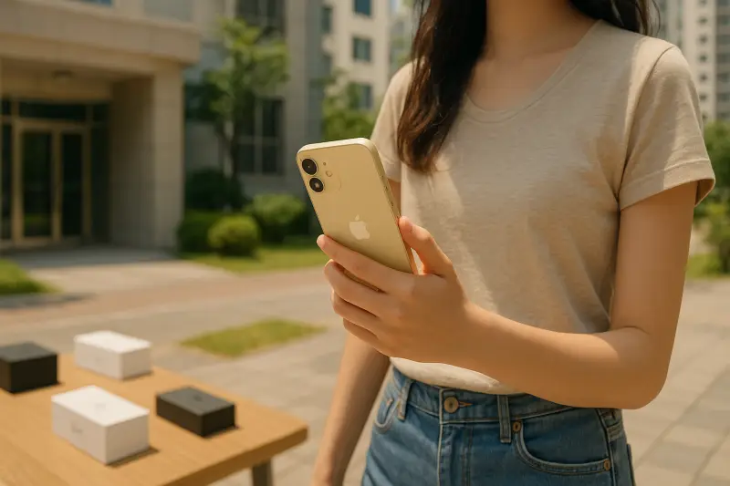 아이폰16e 보조 배터리 없이 다니는 장면