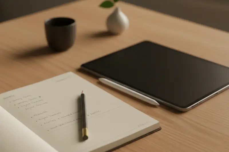 클라우드 서비스 선택을 위해 계획을 정리하는 다이어리와 태블릿