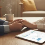 여성건강 지원비 - 난임 시술비 지원 정보를 태블릿으로 확인하며 희망을 나누는 부부의 손