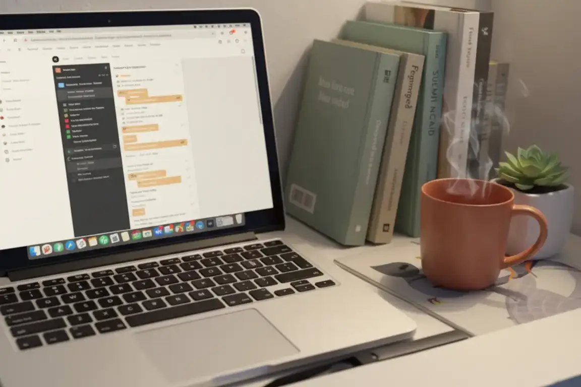 노션 유료 요금제 - 아침 햇살이 드는 깔끔한 책상에서 노트북으로 노션 페이지를 보고 있는 모습.