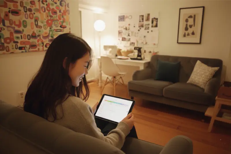 태블릿으로 정리된 일정을 확인하며 만족하는 여성의 손