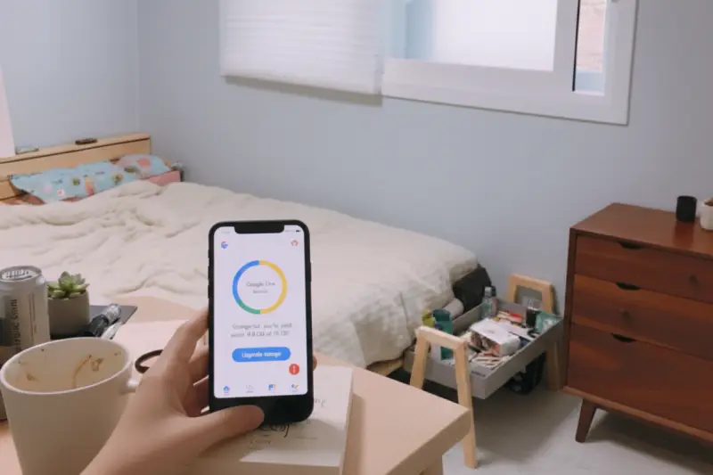 휴대폰 용량 부족 알림이 뜬 스마트폰과 아침 일상 풍경