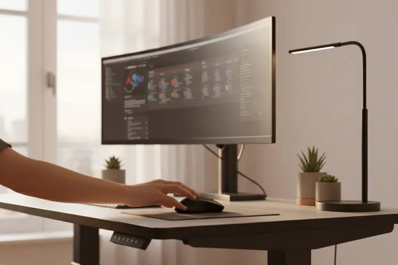 전동 높이 조절 책상 상승 장면, 데스커 스탠딩 모드, 높이조절 테스트