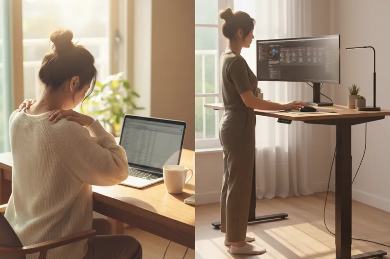 서서 일하는 장면, 스탠딩 루틴, 높이조절 책상 활용