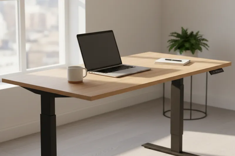 완성된 데스크테리어, 데스커 모션데스크 전경, 스탠딩책상 사용 후 모습