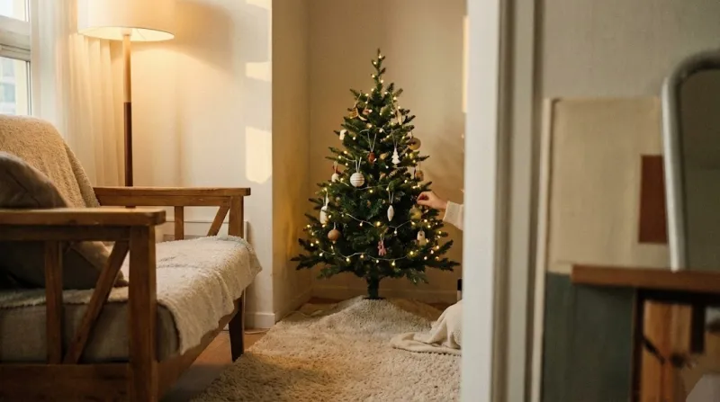 따뜻한 햇살이 들어오는 크리스마스 거실 풍경