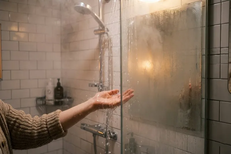 무타공 욕실 온풍기 설치전 - 추운 겨울 욕실 샤워기 온도 체크