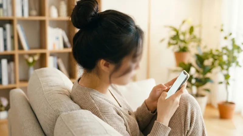 홈택스 앱으로 연말정산 예상 환급금을 조회하며 안도하는 직장인