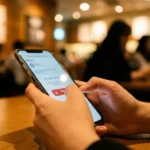 스마트폰 화면을 터치하여 정기 결제를 해지하는 손 클로즈업