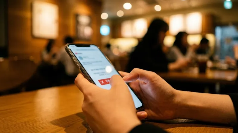 스마트폰 화면을 터치하여 정기 결제를 해지하는 손 클로즈업