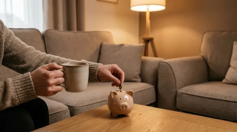 구독료를 절약하고 여유롭게 커피를 마시며 자산 관리하는 모습