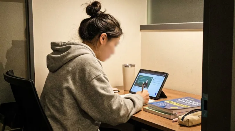 스터디 카페에서 갤탭 S9 FE로 공부하는 모습