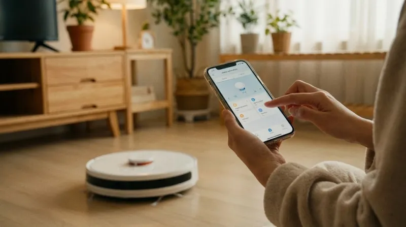 스마트폰으로 로봇청소기를 제어하는 손