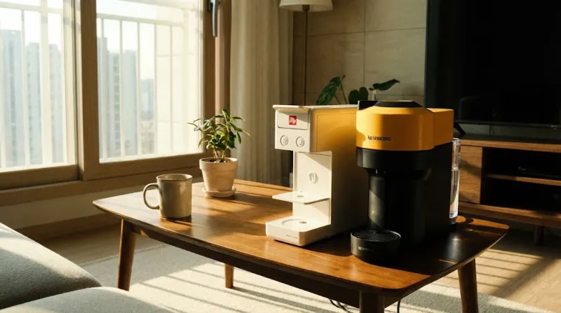 일리 Y3.3과 네스프레소 버츄오 팝 디자인 크기 비교