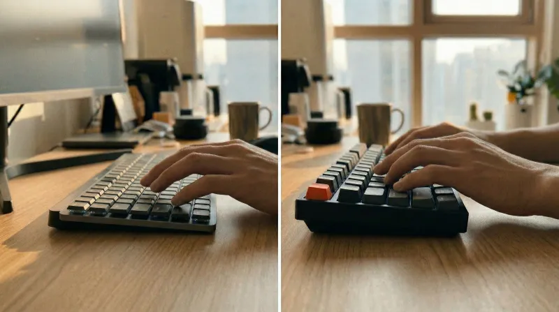 로지텍 vs 키크론 측면 높이 및 각도 비교