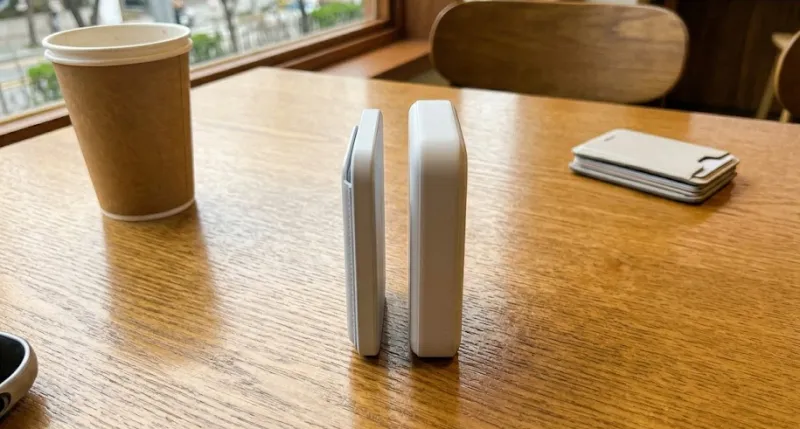 5000mAh와 10000mAh 맥세이프 보조배터리 두께 비교