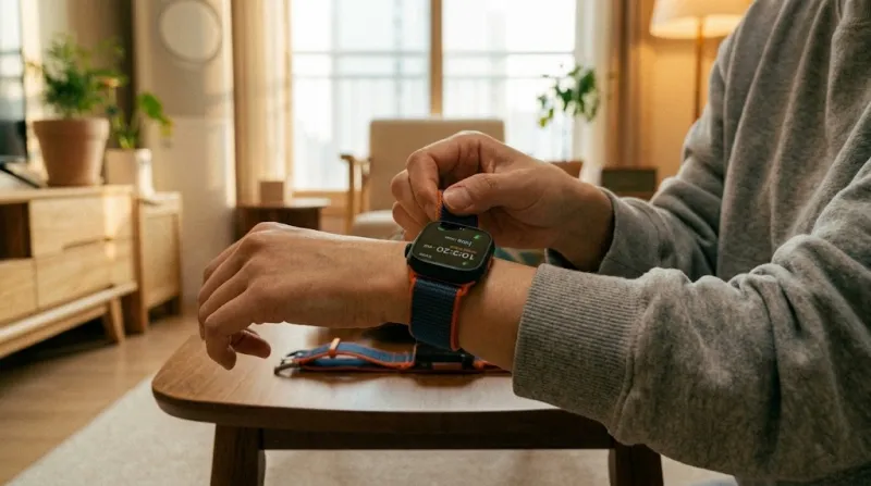 통기성이 우수한 나일론 스포츠 루프 스마트워치 착용 모습