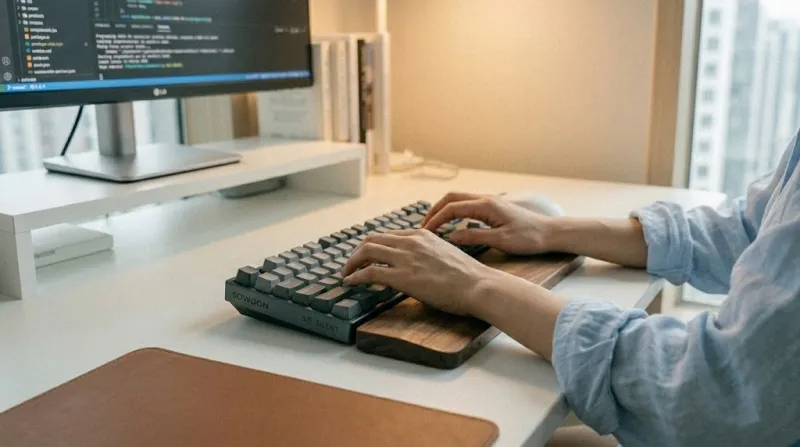 저소음 기계식 키보드 추천 - 키크론 K8 원목 팜레스트 데스크테리어 세팅