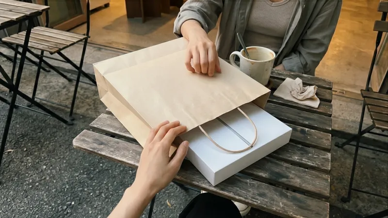 종이 쇼핑백에 담긴 태블릿 직거래 대기 모습