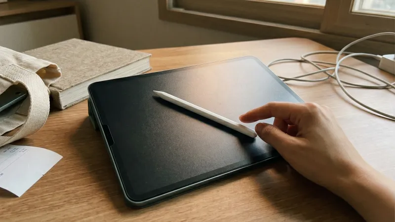 종이질감 필름이 부착된 화면과 가성비 터치 펜