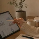 팔란티어 AIP 분석 - 태블릿으로 주식 차트와 실적 데이터를 확인하는 모습
