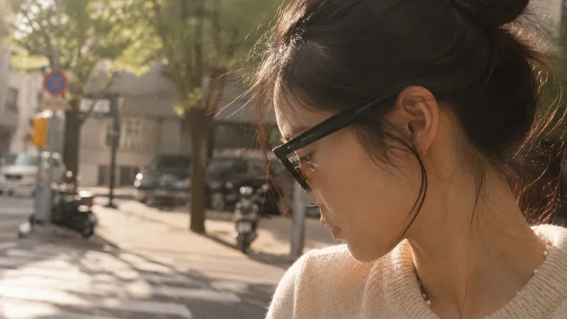 메타 레이밴 2세대 뿔테 착용 측면 모습